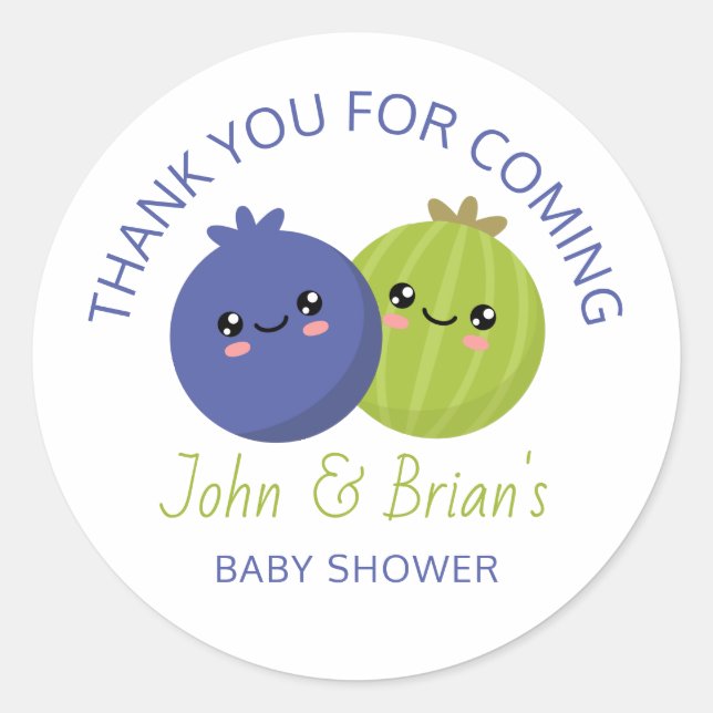 Baby Shower Twin Boys Classic Round Sticker (Front)