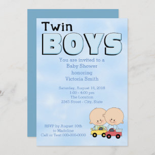 Baby Shower Twin Boys Invitation