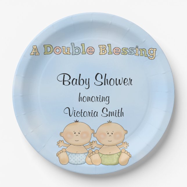 Baby Shower Twin Boys Paper Plate (Front)