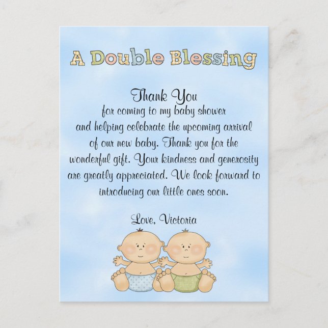 Baby Shower Twin Boys Postcard (Front)