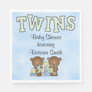 Baby Shower Twin Boys Teddy Bear Napkin