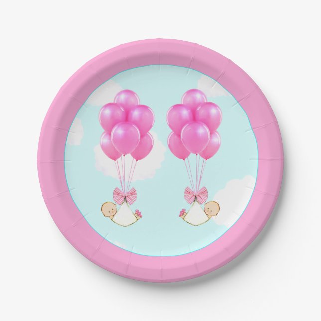 Baby Shower Twin Girls Paper Plate (Front)