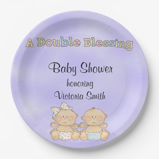 Baby Shower Twins Boy Girl Paper Plate (Front)