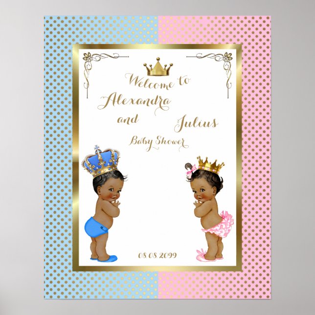 Baby Shower TWINS,pink&blue,elegant,16"x20" 300pp Poster (Front)