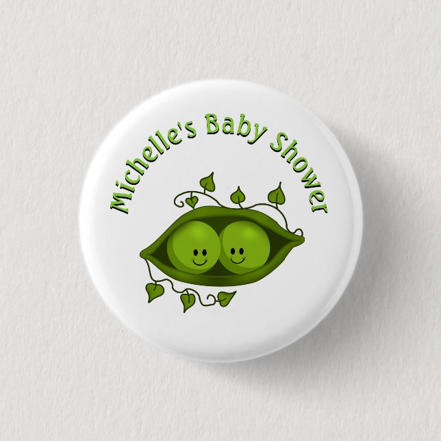 Baby Shower Two Peas In A Pod Personalised 3 Cm Round Badge (Front)