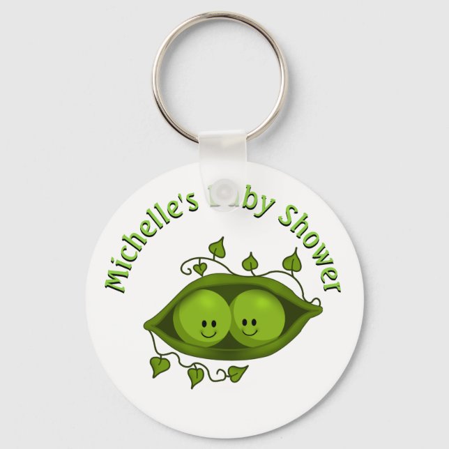 Baby Shower Two Peas In A Pod Personalised Key Ring (Front)