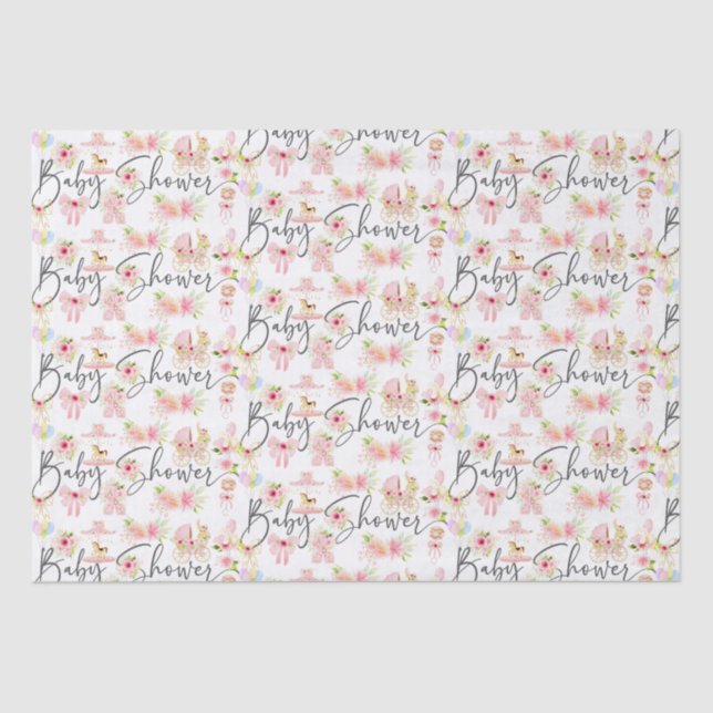 Baby Shower Typography Newborn Symbols Pattern Tissue Paper (Front)