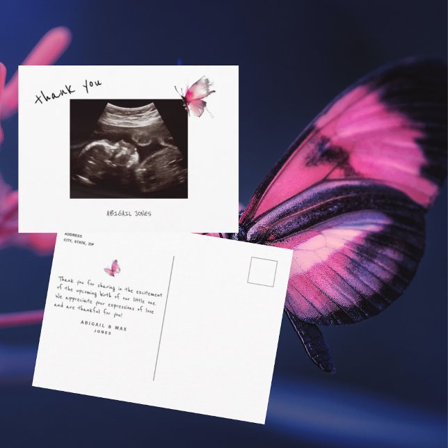  Baby Shower Ultrasound Cute Butterfly Thank You Postcard (Creator Uploaded)