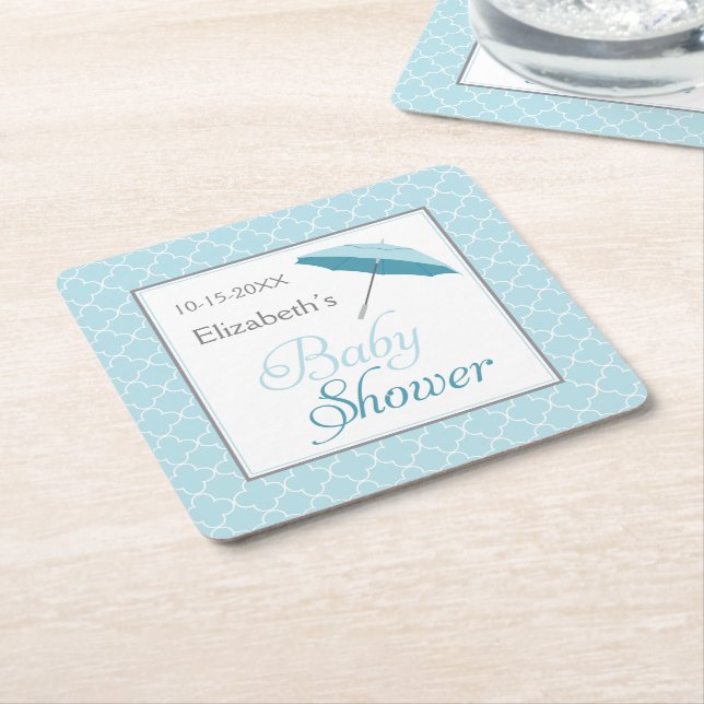 Baby Shower Umbrella Coasters Blue (Angled)