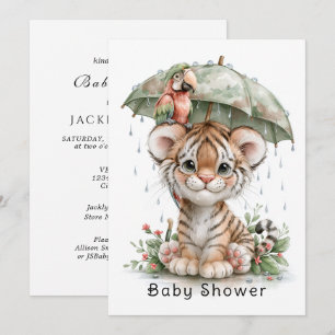 Baby Shower Umbrella Tiger Parrot Invitation
