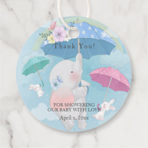 Baby Shower Umbrellas Elephant Bunnies Favour Tags