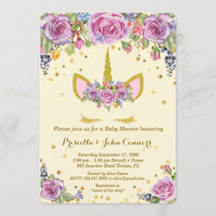 Baby Shower Unicorm invitation,ivory,flowers Invitation