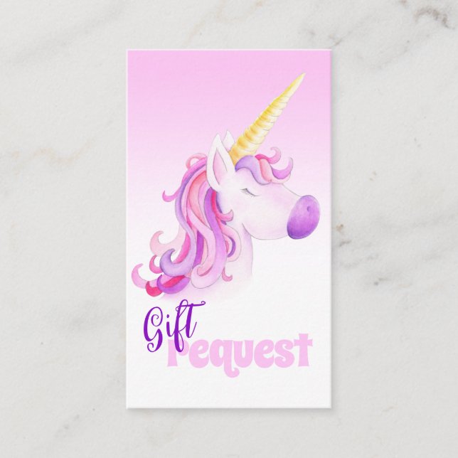 Baby shower unicorn pink book request cards (Front)