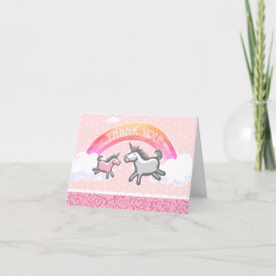 Baby Shower Unicorns Rainbow Pink Thank You Card