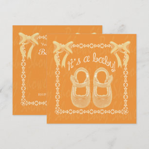Baby shower Unisex Orange Shoes and bows Invite