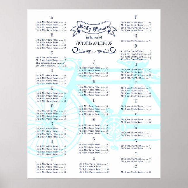 Baby Shower Vintage Bicycle Guest Seating Chart (Front)