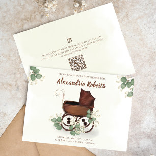Baby Shower Vintage Carriage Greenery Invitation