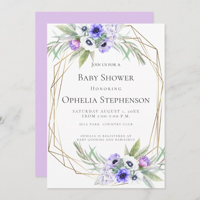 BABY SHOWER | Violet Anemone Floral Invitation (Front/Back)