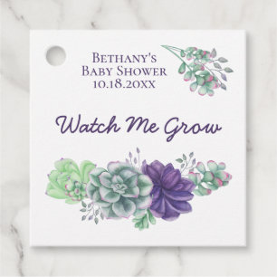 Baby Shower Watch Me Grow Purple Succulent Plant Favour Tags