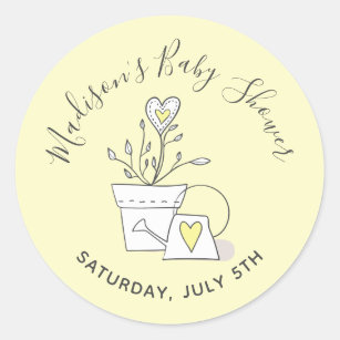 Baby Shower Watch me Grow Yellow Potted Plant Classic Round Sticker
