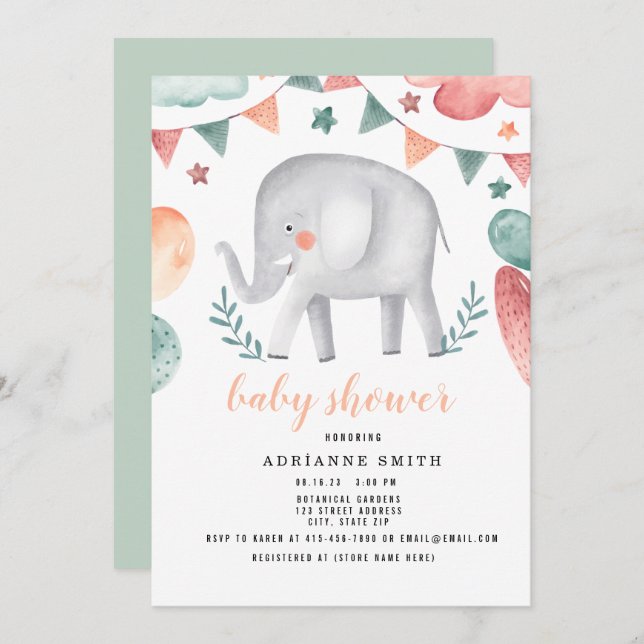 Baby Shower Watercolor Animal Save The Date (Front/Back)