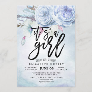 Baby Shower Watercolor Bohemian Flowers & Feathers Invitation