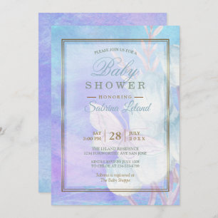 Baby Shower Watercolor Butterfly and Blue Tulips Invitation