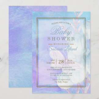 Baby Shower Watercolor Butterfly and Blue Tulips Invitation