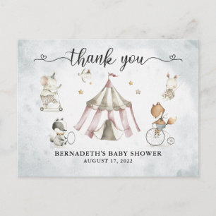 Baby Shower Watercolor Circus Thank You Postcard