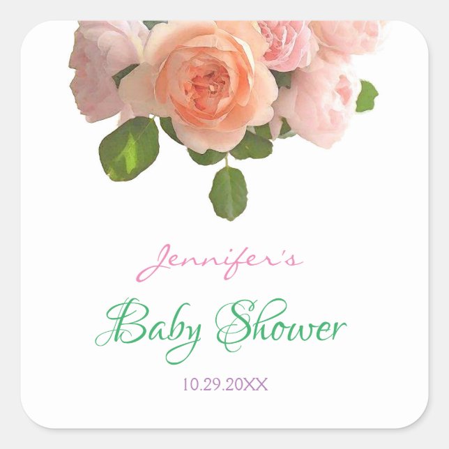 Baby Shower Watercolor Floral Handwritten Template Square Sticker (Front)