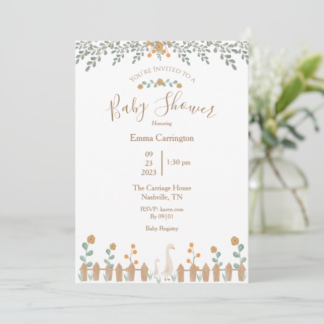 Baby Shower Watercolor Floral Script Invitation (Standing Front)
