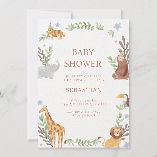 baby shower watercolor forest animals invitation (Front)