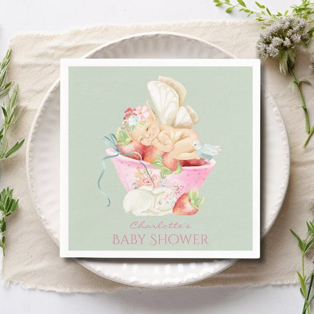 Baby Shower Watercolor Girl Fairy Cute Rabbit Napkin (Creator Uploaded)