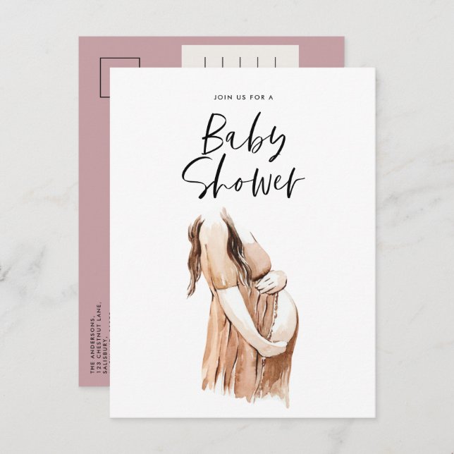 Baby shower watercolor illustration purple invitation postcard (Front/Back)