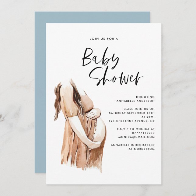 Baby shower watercolor illustration simple script (Front/Back)