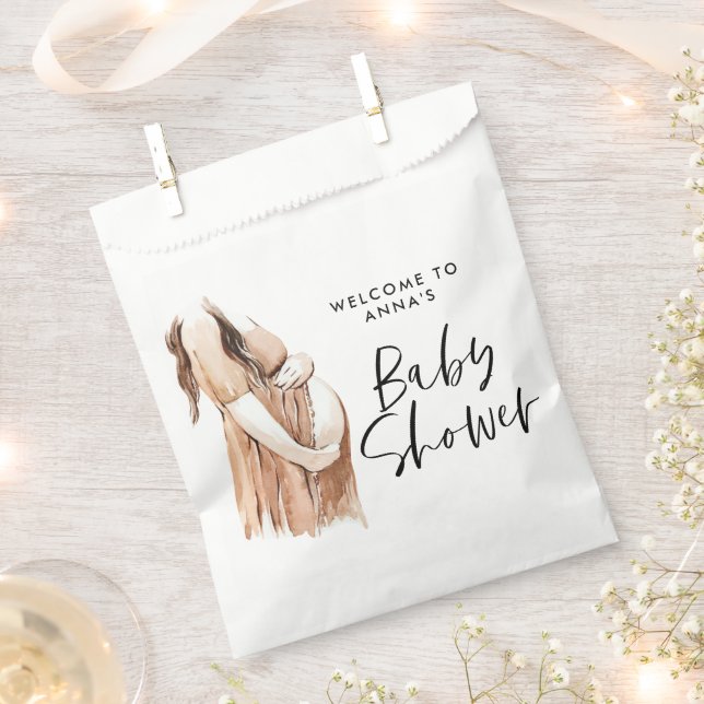 Baby shower watercolor illustration simple script favour bag (Clipped)