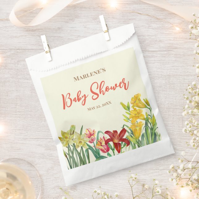 Baby Shower Watercolor Orange Yellow Spring Flower Favour Bag (Clipped)