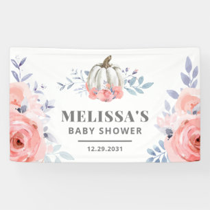 Baby Shower Watercolor Pink Roses Floral Pumpkin Banner