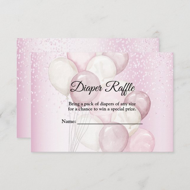 Baby Shower Watercolor Pink White Balloons Party Enclosure Card (Front/Back)