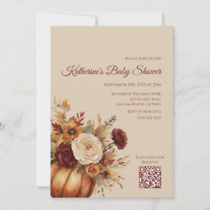 Baby Shower-Watercolor Pumpkin and Flowers- Invitation