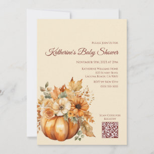 Baby Shower-Watercolor Pumpkin Floral Design- Invitation
