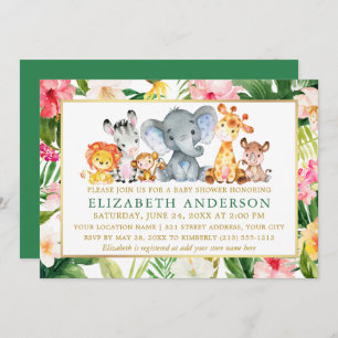 Baby Shower Watercolor Safari Animals Tropical Invitation