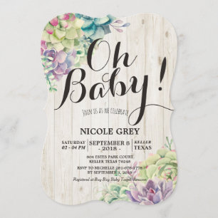 Baby Shower Watercolor Succulent Plants White Wood Invitation