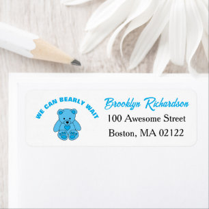 Baby Shower We Can Bearly Wait Blue Teddy Bear Return Address Label
