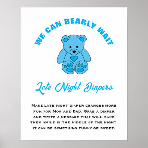 Baby Shower We Can Bearly Wait Late Night Diapers Poster