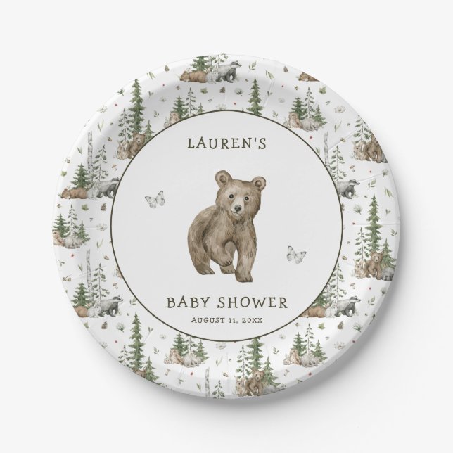 Baby Shower We Can Bearly Wait Woodland Animals Paper Plate (Front)