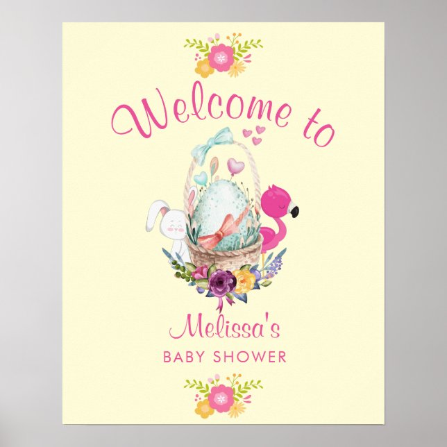 Baby Shower Welcome Cute Animals and flowers Poster (Front)