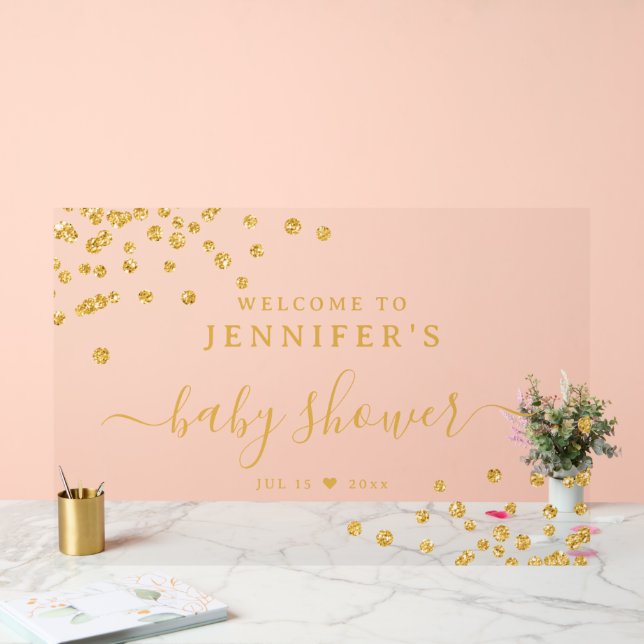 Baby Shower Welcome Gold Glitter Confetti Acrylic Sign (Wedding)