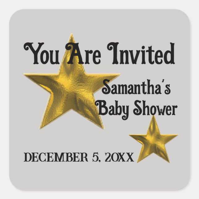 Baby Shower Welcome Gold Superstar Star Square Sticker (Front)