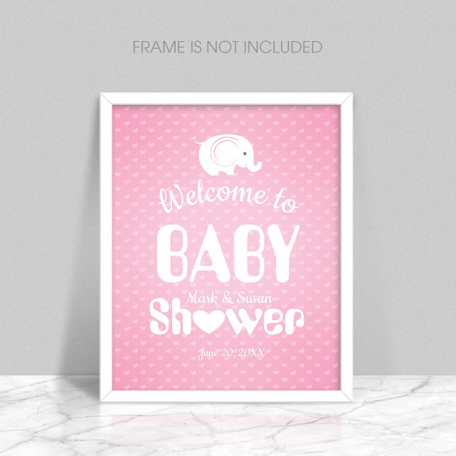 Baby Shower Welcome Poster with Elephant for Girl (Creator Uploaded)